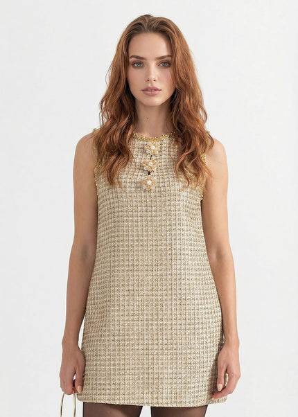 Jacqueline - Patterned Mini Dress with Golden Accents