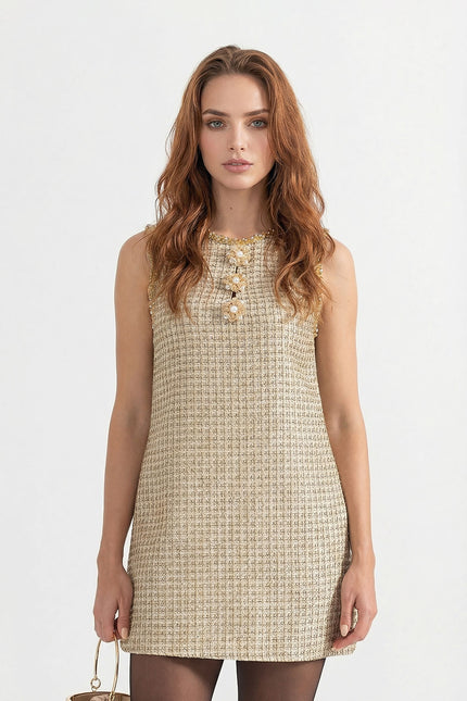 Jacqueline - Patterned Mini Dress with Golden Accents