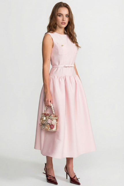 Jeanne - Sleeveless Midi Dress with Belt