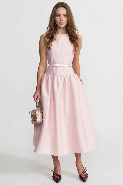 Jeanne - Sleeveless Midi Dress with Belt