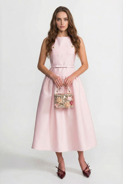 Jeanne - Sleeveless Midi Dress with Belt