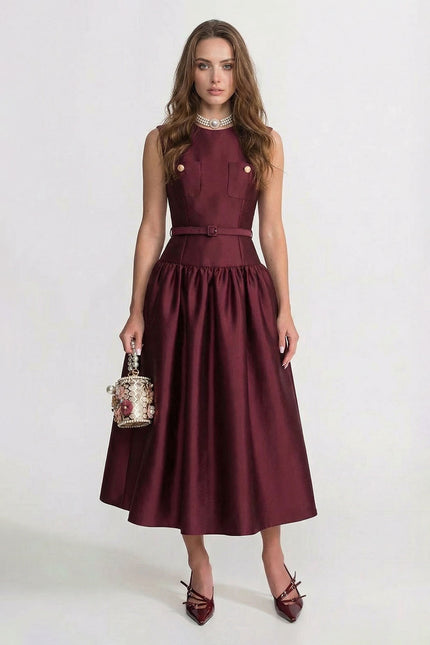 Jeanne - Sleeveless Midi Dress with Belt