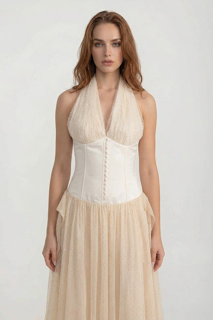 Jovina - Corset Bodice Maxi Gown with Flowing Skirt