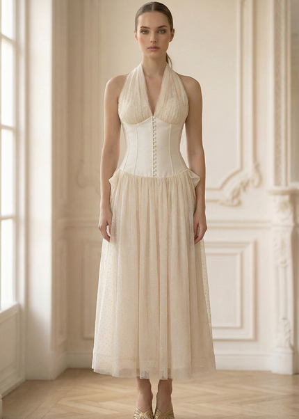 Jovina - Corset Bodice Maxi Gown with Flowing Skirt