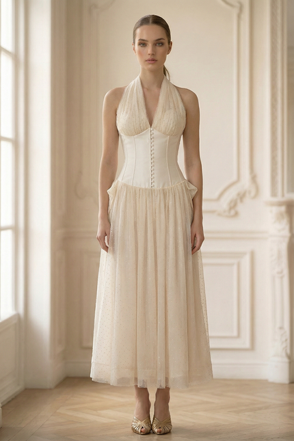 Jovina - Corset Bodice Maxi Gown with Flowing Skirt