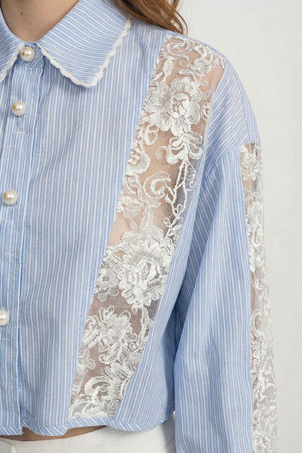 Karina - Striped Cotton Lace Shirt