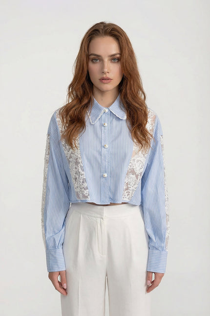 Karina - Striped Cotton Lace Shirt