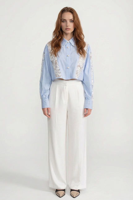 Karina - Striped Cotton Lace Shirt