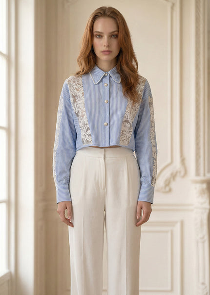 Karina - Striped Cotton Lace Shirt