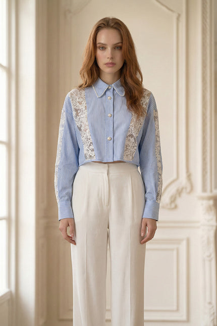 Karina - Striped Cotton Lace Shirt