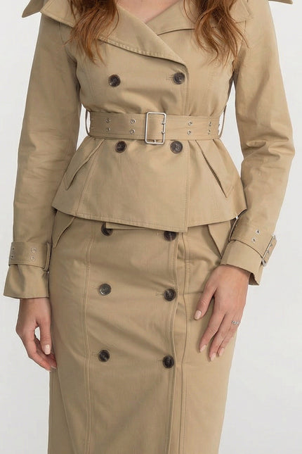 Liliana - Off Shoulder Structured Peplum Jacket with Sleek Pencil Skirt Co-Ord Set