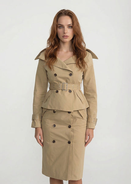 Liliana - Off Shoulder Structured Peplum Jacket with Sleek Pencil Skirt Co-Ord Set