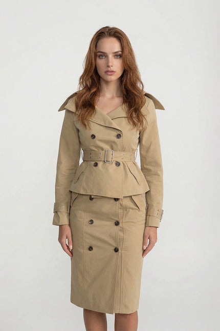 Liliana - Off Shoulder Structured Peplum Jacket with Sleek Pencil Skirt Co-Ord Set