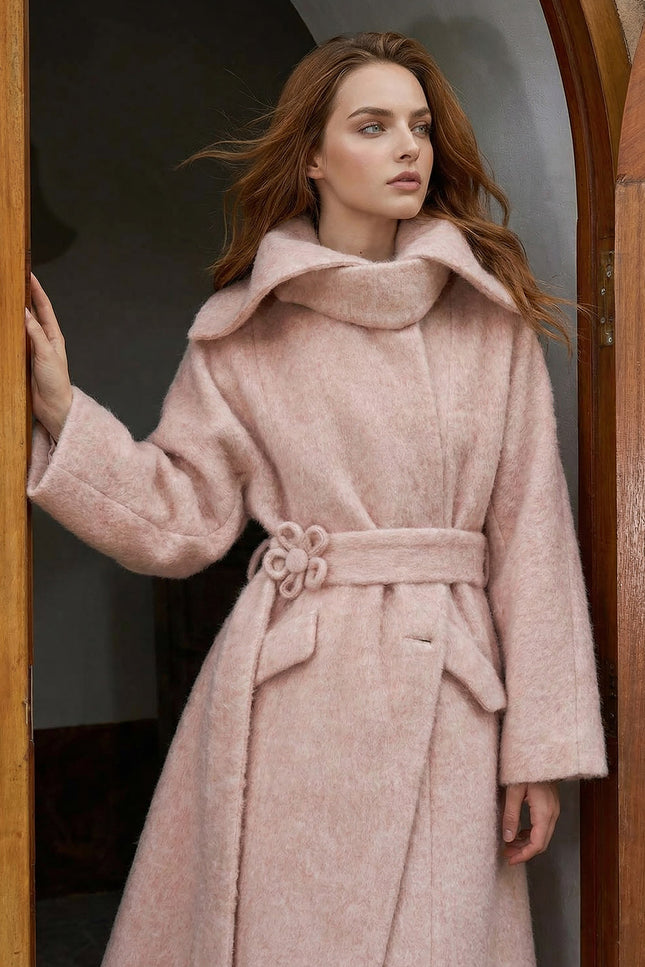 Lorette - Bohemian Wool-Blend Coat with Floral Belt