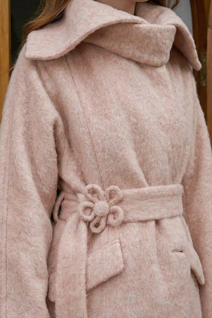 Lorette - Bohemian Wool-Blend Coat with Floral Belt