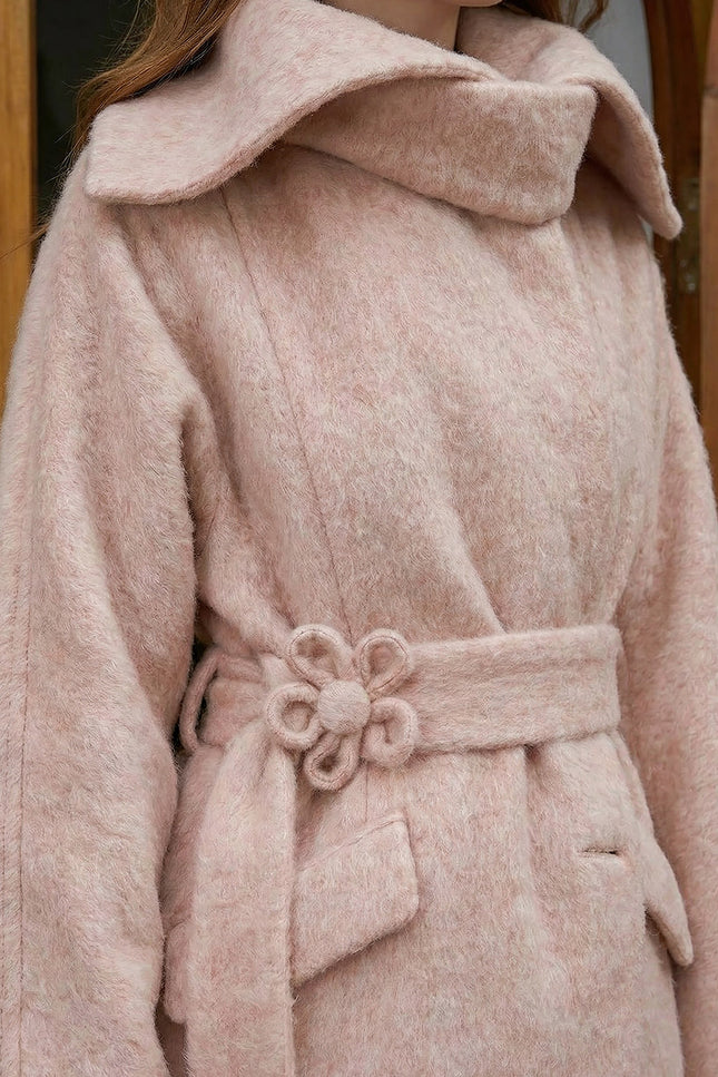 Lorette - Bohemian Wool-Blend Coat with Floral Belt