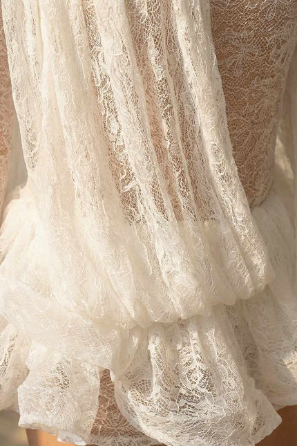 Lucetta - Open Drape Lace Dress with Long Sleeves and Ruffled Hem
