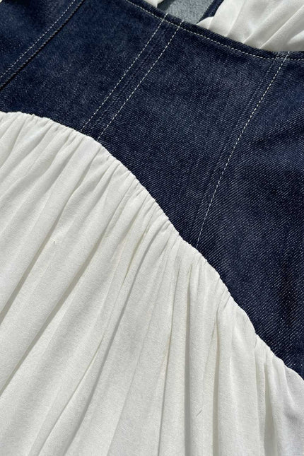 Madeleine - Halter Maxi Dress with Denim Corset Waist