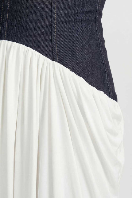 Madeleine - Halter Maxi Dress with Denim Corset Waist
