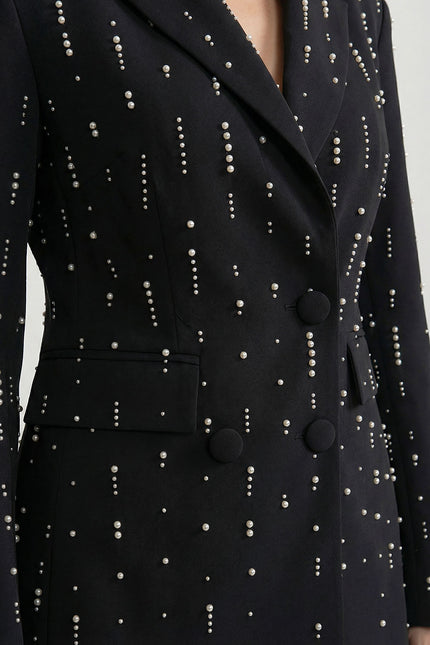 Marcella - Tailored Blazer with White Bead Detailing