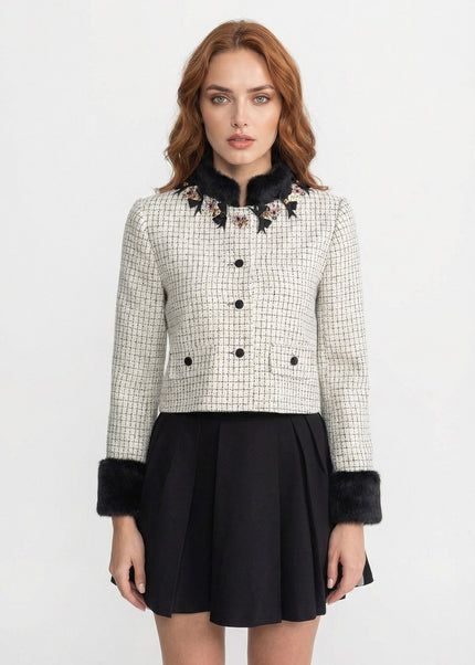 Margaux - Tweed Jacket with Fox Fur Accent