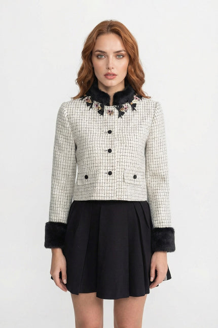 Margaux - Tweed Jacket with Fox Fur Accent