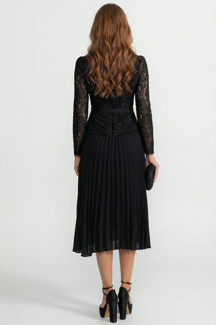 Margot - Gold Button Lace Pleated Midi Dress