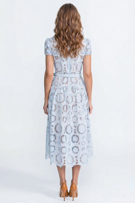 Marguerite - Elegant Midi Dress with Floral Lace and Belt
