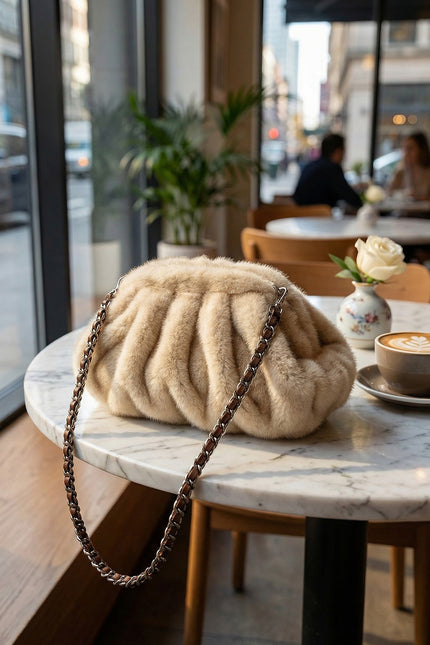 Marinne - Ruched Faux Fur Shoulder Bag