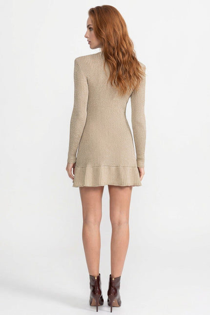 Marise - Ribbed Knit Mini Dress with Gold Button Front