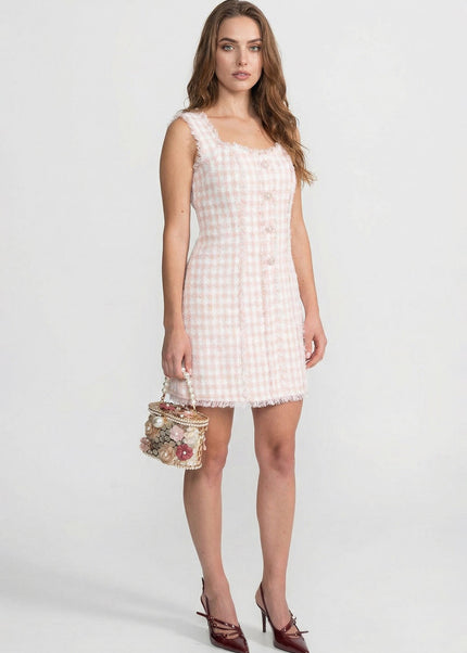 Maya - Sleeveless Tweed Mini Dress with Frayed Trim