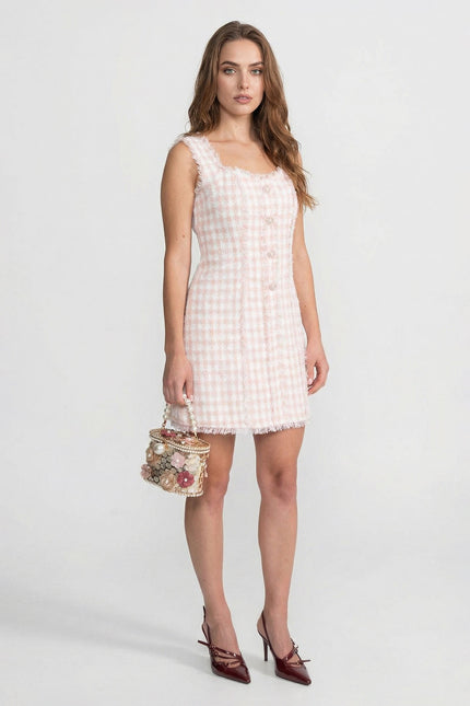 Maya - Sleeveless Tweed Mini Dress with Frayed Trim