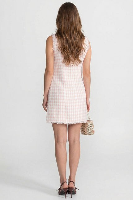 Maya - Sleeveless Tweed Mini Dress with Frayed Trim