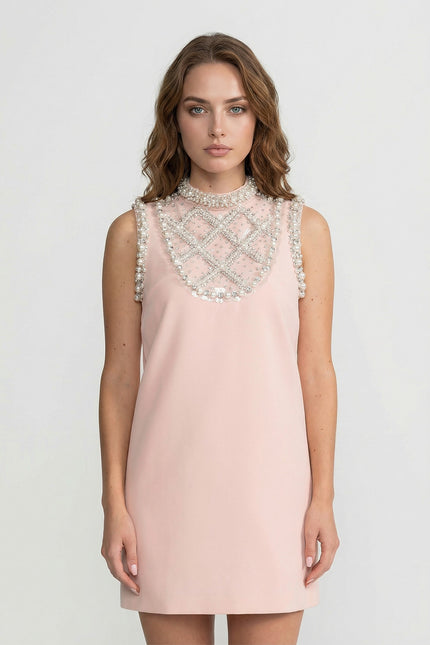 Mia - Embellished High-Neck Mini Dress