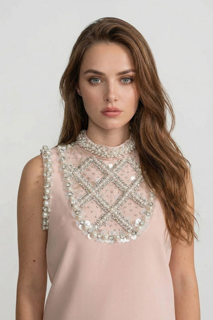 Mia - Embellished High-Neck Mini Dress