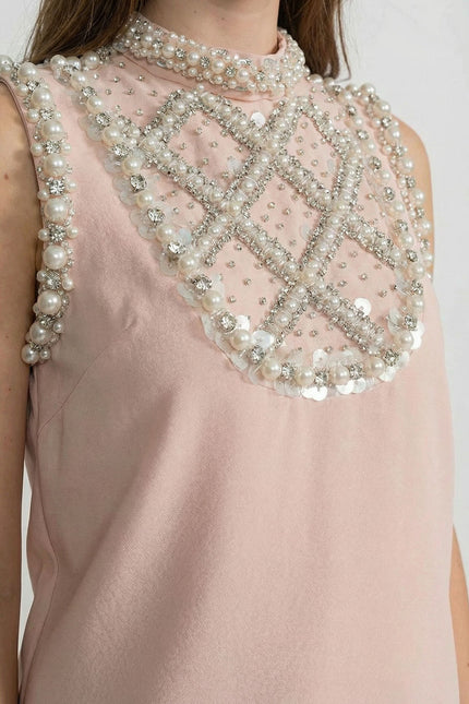 Mia - Embellished High-Neck Mini Dress