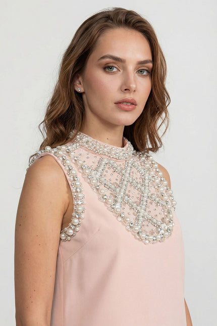 Mia - Embellished High-Neck Mini Dress