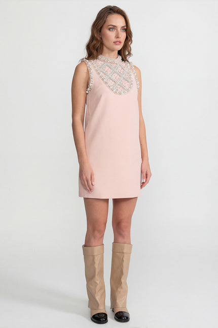 Mia - Embellished High-Neck Mini Dress