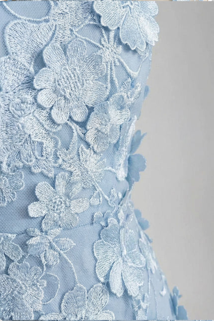 Mirabelle - Sheer Dress with Fitted Waist and Floral Appliqués
