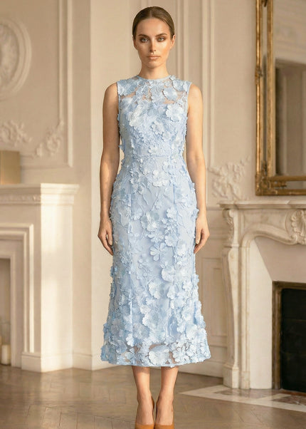 Mirabelle - Sheer Dress with Fitted Waist and Floral Appliqués