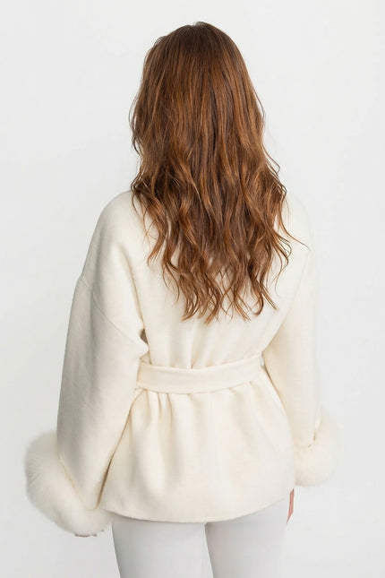 Natalie - Luxury Wool-Blend Wrap Jacket with Fox Fur Cuffs