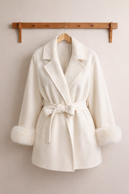 Natalie - Luxury Wool-Blend Wrap Jacket with Fox Fur Cuffs