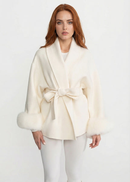 Natalie - Luxury Wool-Blend Wrap Jacket with Fox Fur Cuffs