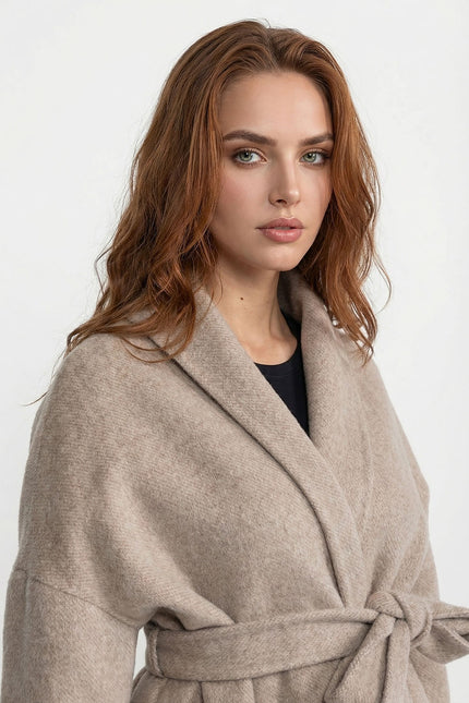 Natalie - Luxury Wool-Blend Wrap Jacket with Fox Fur Cuffs