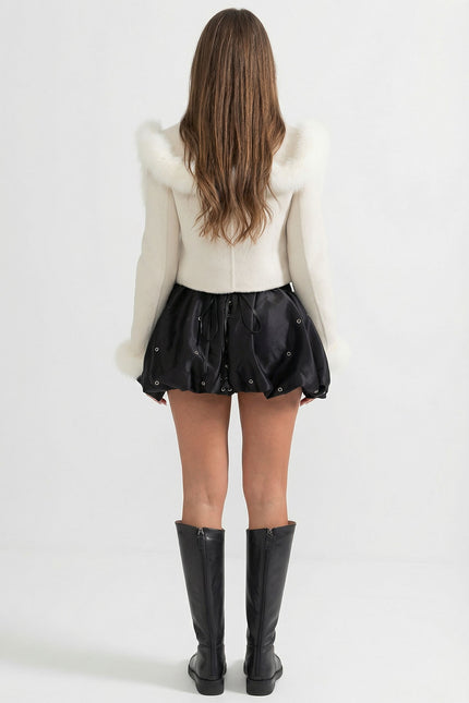 Nayla - Double Breasted Cropped Jacket With Fur Collar Embellishment