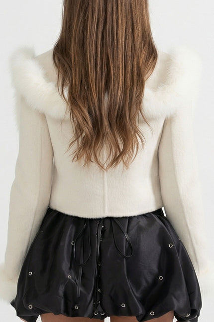 Nayla - Double Breasted Cropped Jacket With Fur Collar Embellishment