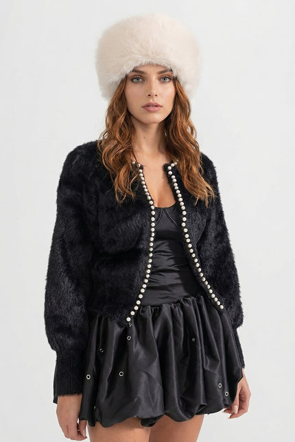 Noémie - Fluffy Cardigan with Pearl Embellishments