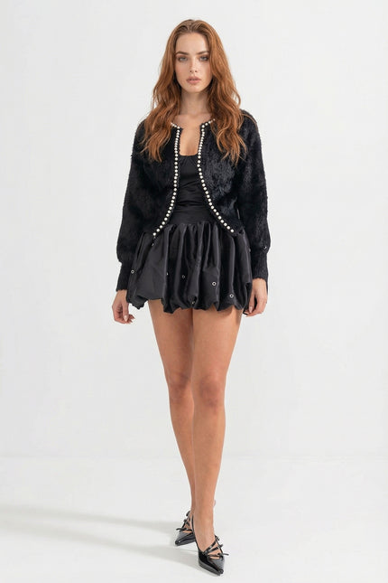 Noémie - Fluffy Cardigan with Pearl Embellishments