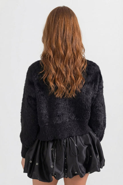 Noémie - Fluffy Cardigan with Pearl Embellishments