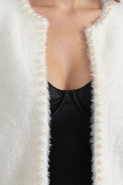 Noémie - Fluffy Cardigan with Pearl Embellishments